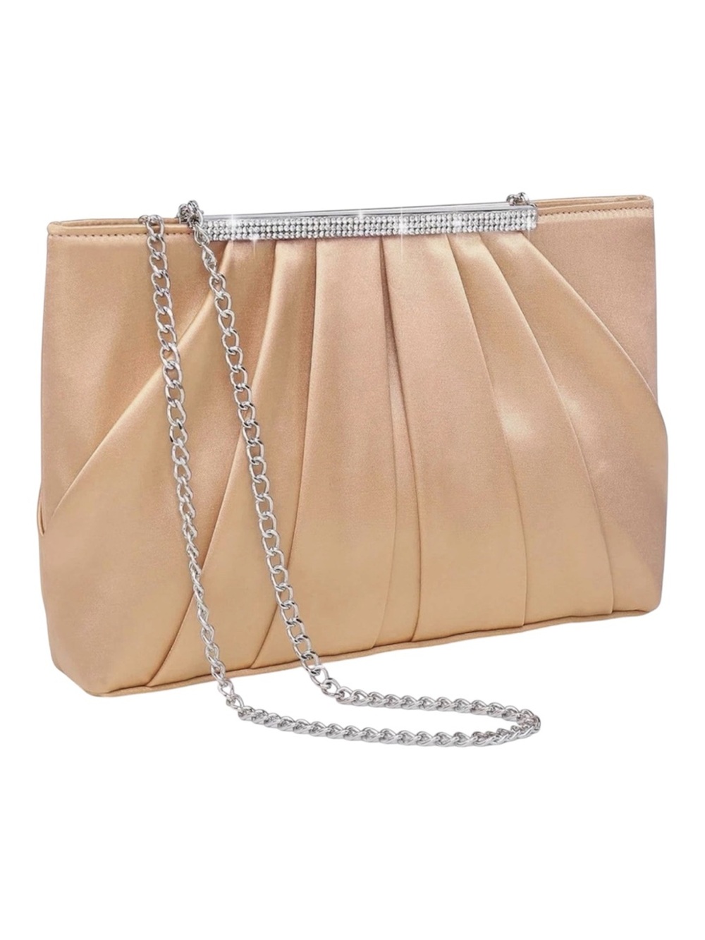 Dasein NEW Satin Rhinestone Pleated Evening Clutch Handbag Purse Champagne NWT